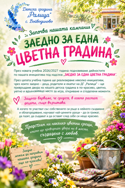  Кампания "За една цветна градина"- част 1 - ДГ Ралица - Войводиново